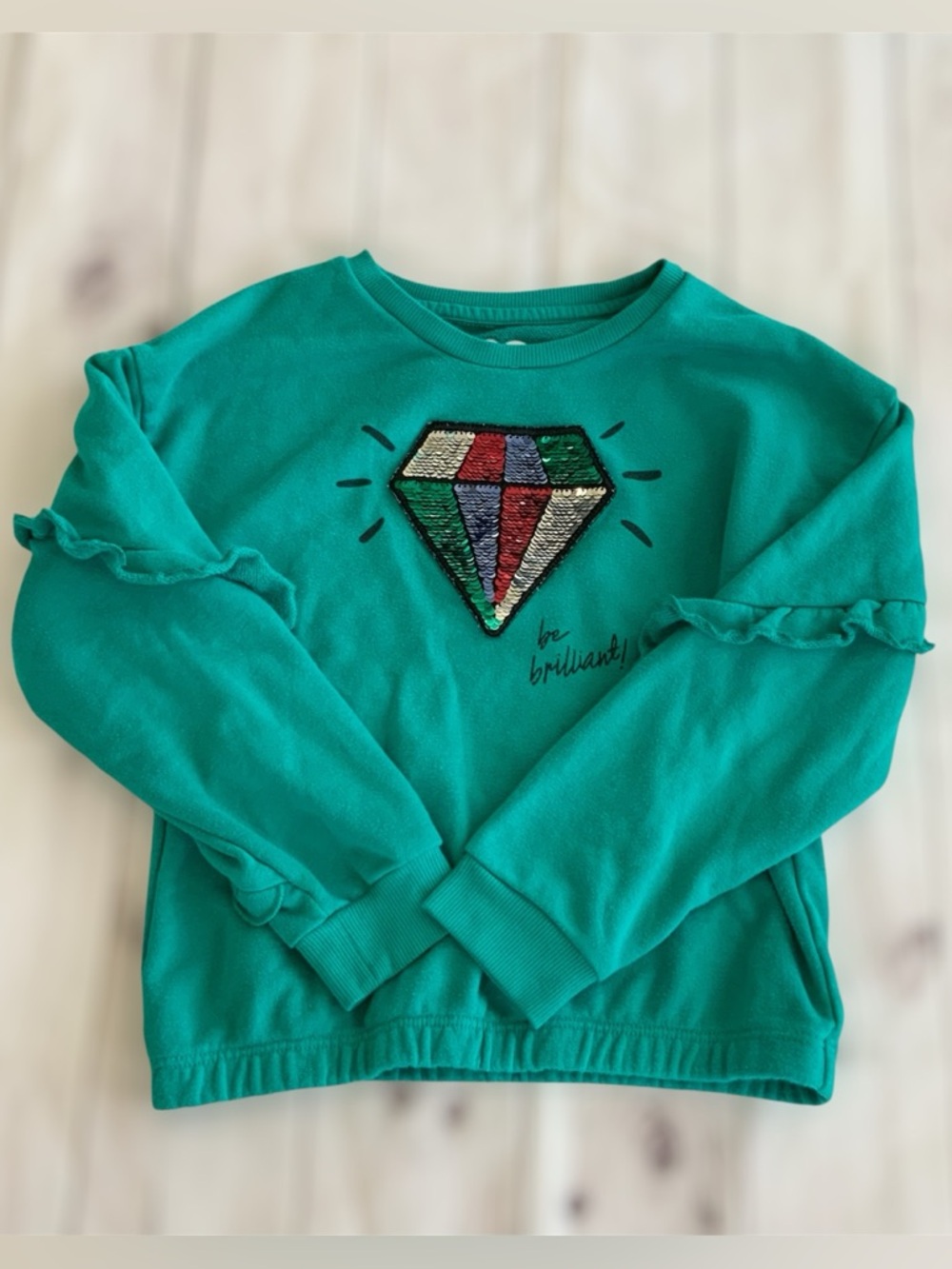 Garanimals 365 kids Girl's Size 8 Sequin diamond embroidery Green Teal Sweater